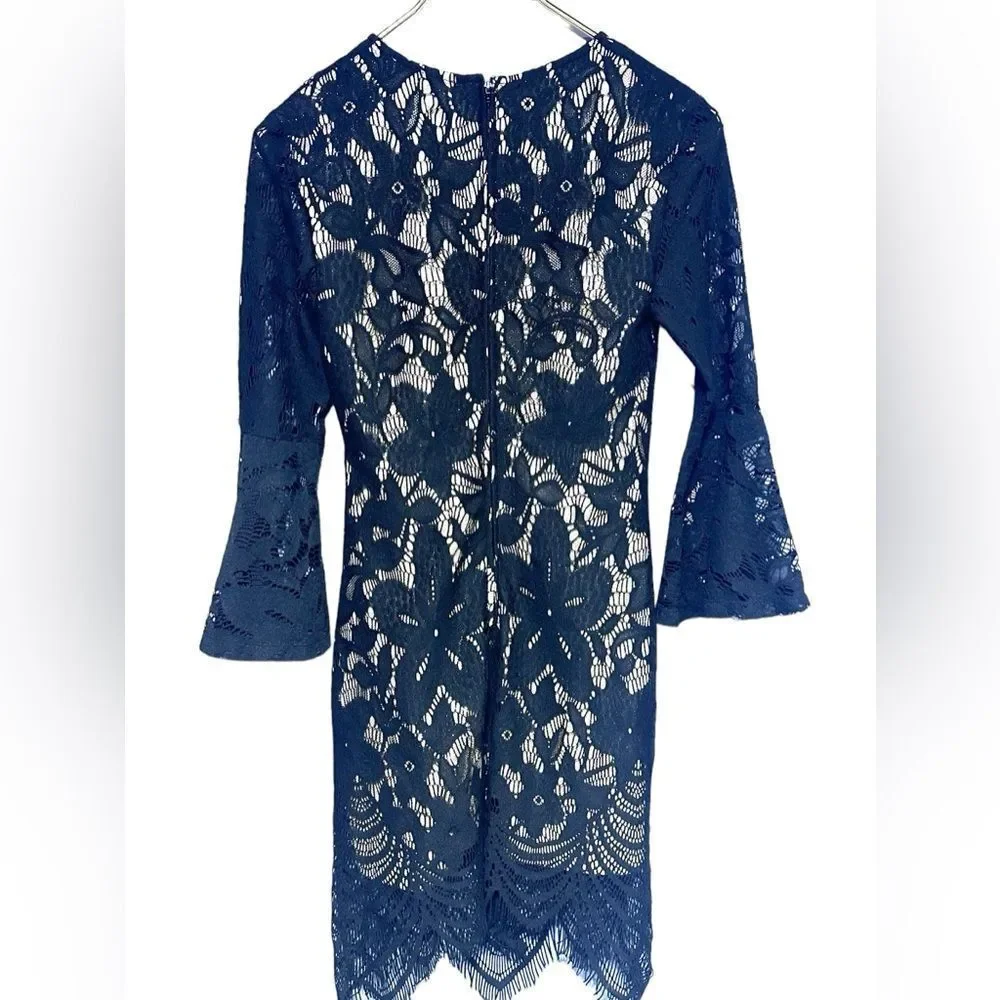 Black and Gold Lace Dress With Lace 3/4 Bell Sleeve New With Tags XS - Picture 8 of 16